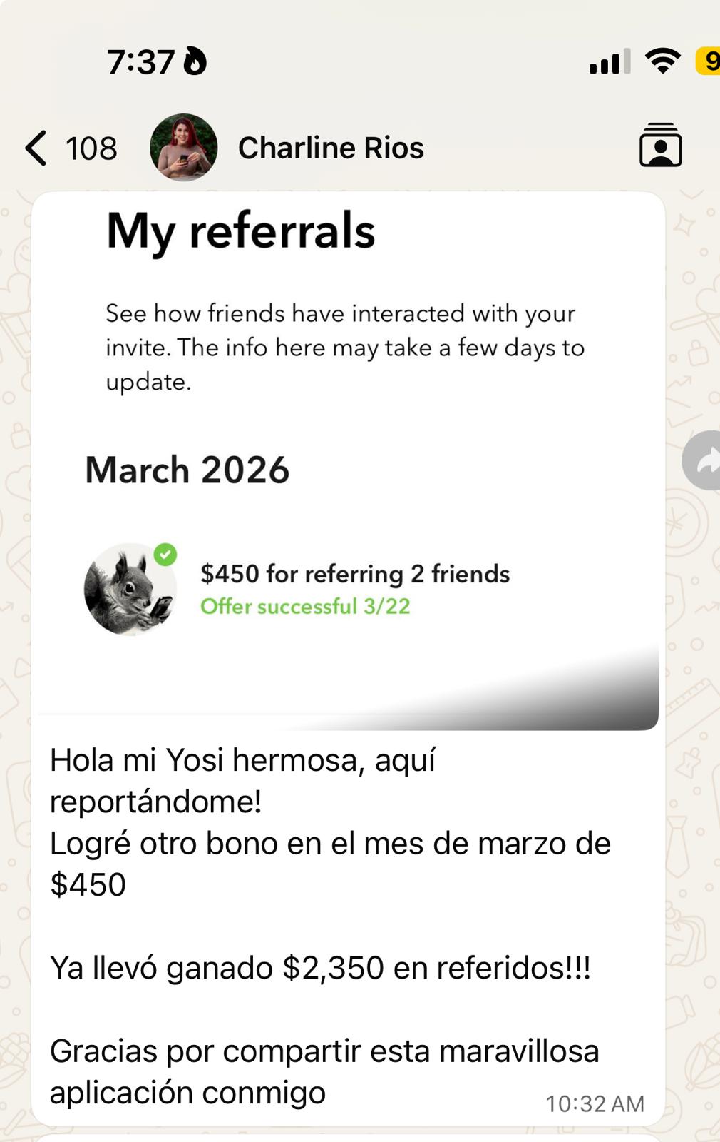 Testimonio de Charline Ríos — $2.350 ganados en referidos