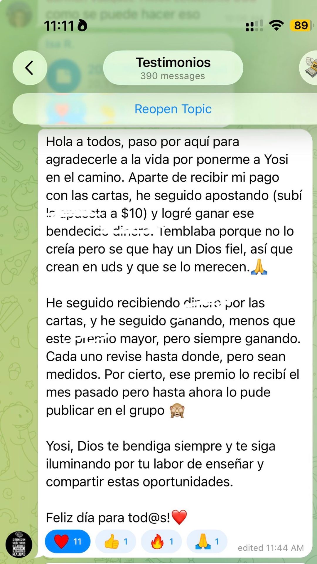 Testimonio de la comunidad de Yosi