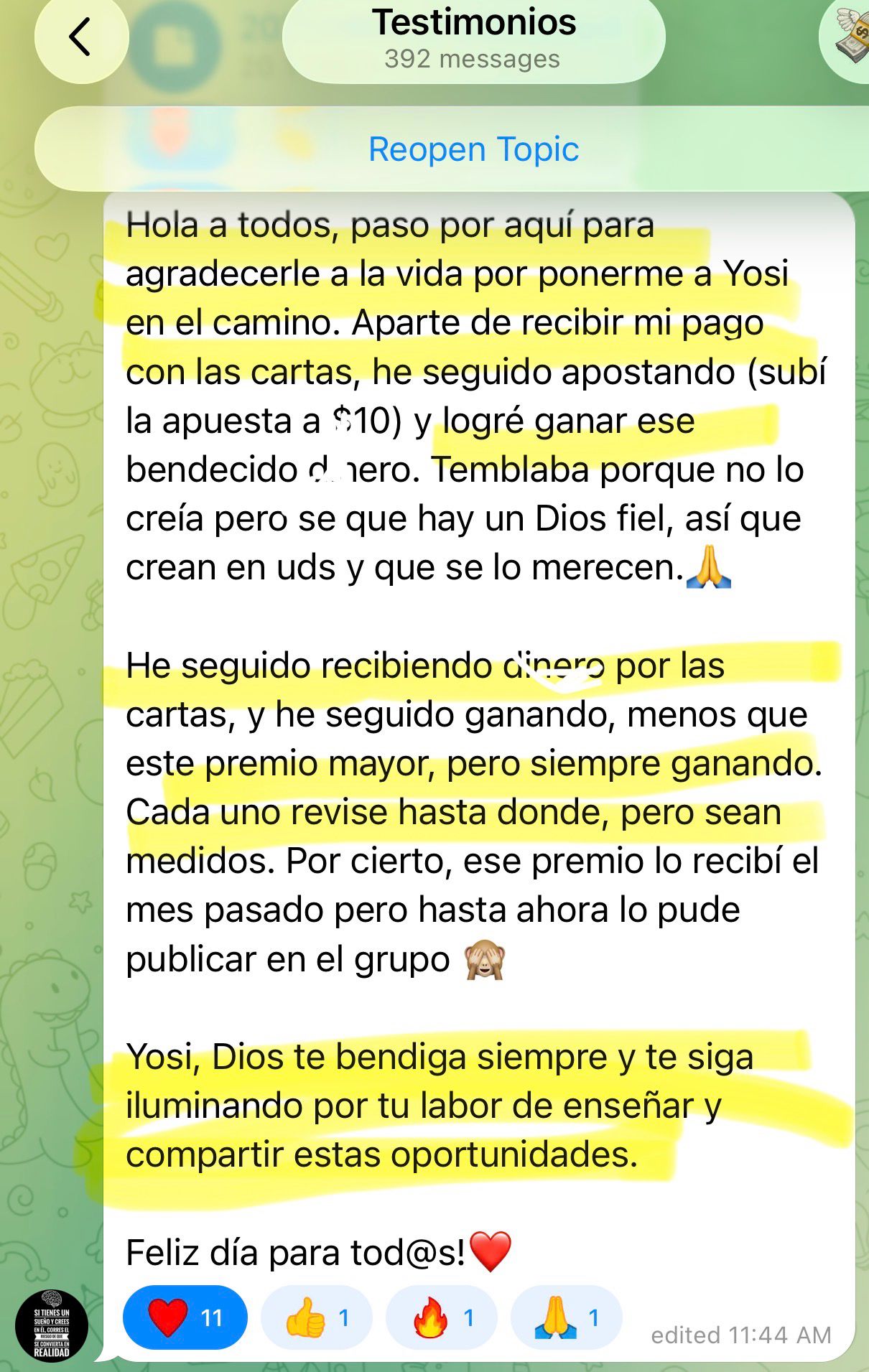 Testimonio de la comunidad de Yosi
